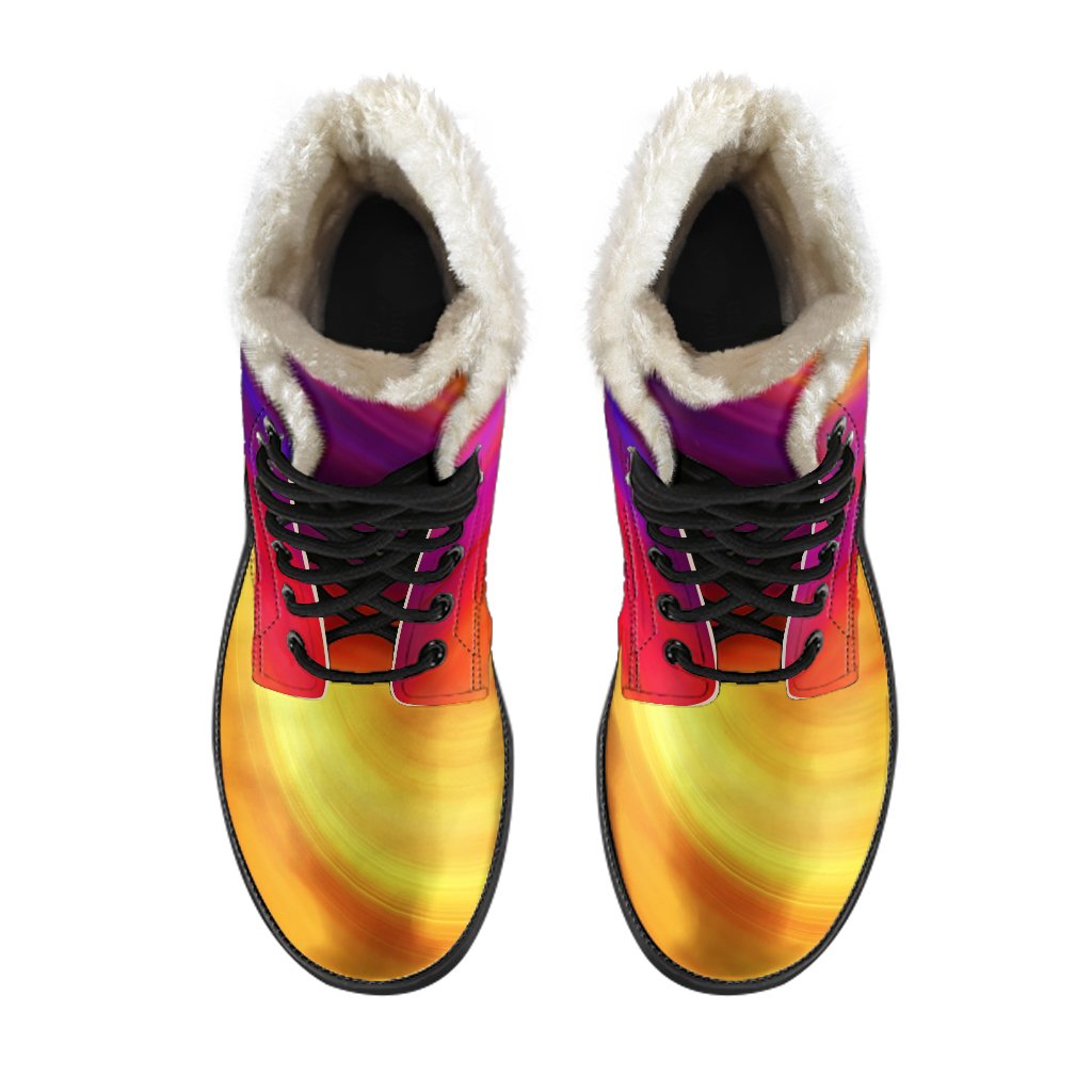 Vortex Twist Swirl Flame Themed Faux Fur Leather Boots-JTAMIGO.COM