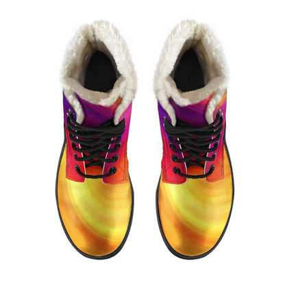 Vortex Twist Swirl Flame Themed Faux Fur Leather Boots-JTAMIGO.COM