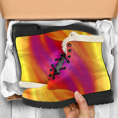 Vortex Twist Swirl Flame Themed Faux Fur Leather Boots-JTAMIGO.COM