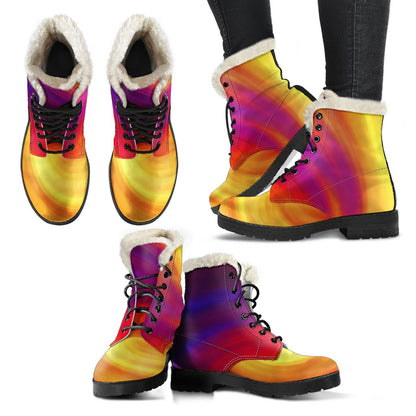 Vortex Twist Swirl Flame Themed Faux Fur Leather Boots-JTAMIGO.COM