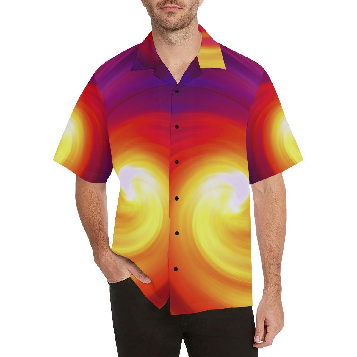 Vortex Twist Swirl Flame Themed Men Aloha Hawaiian Shirt