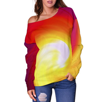 Vortex Twist Swirl Flame Themed Off Shoulder Sweatshirt