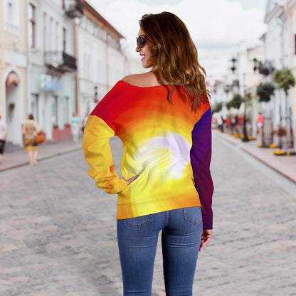 Vortex Twist Swirl Flame Themed Off Shoulder Sweatshirt