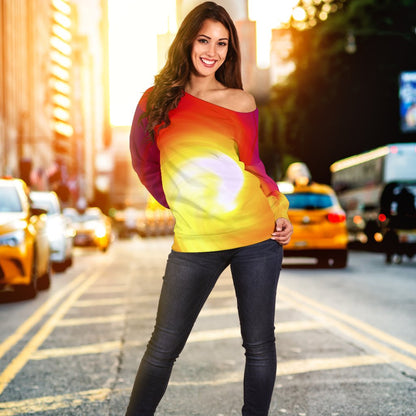 Vortex Twist Swirl Flame Themed Off Shoulder Sweatshirt