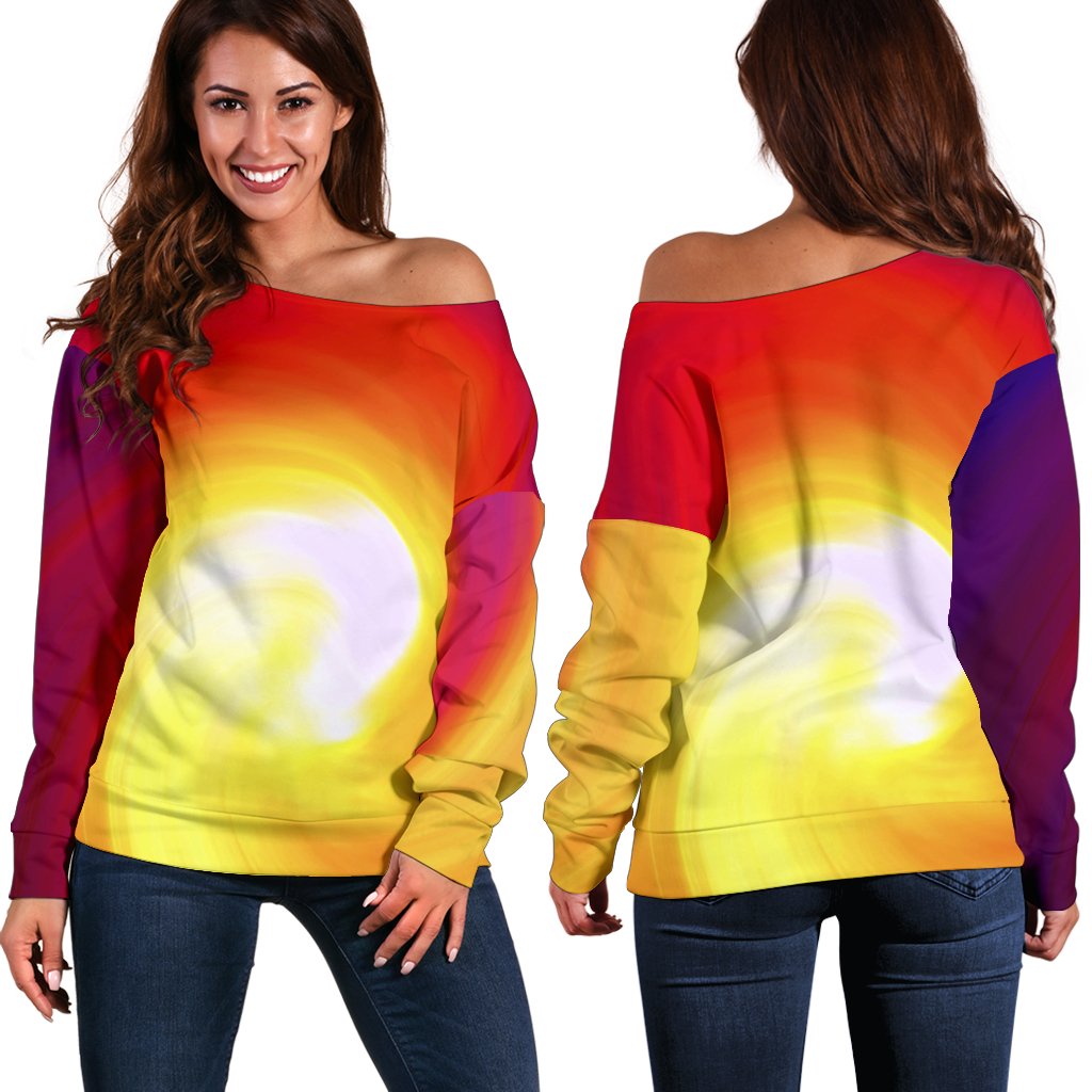 Vortex Twist Swirl Flame Themed Off Shoulder Sweatshirt