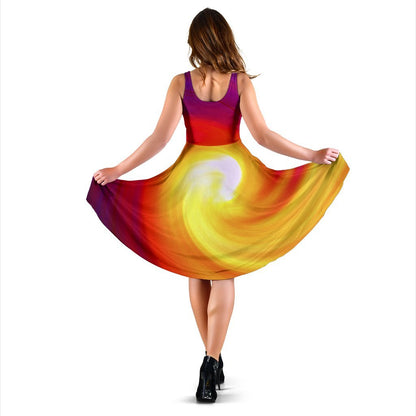 Vortex Twist Swirl Flame Themed Sleeveless Dress