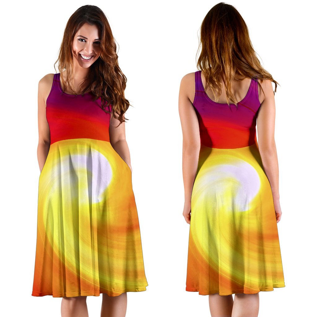 Vortex Twist Swirl Flame Themed Sleeveless Dress