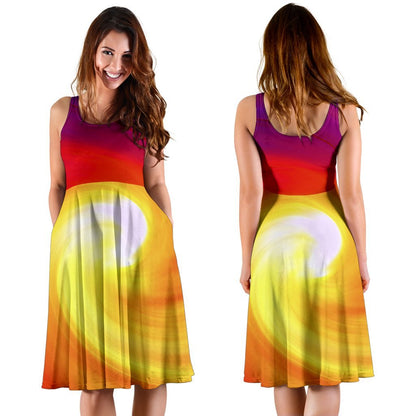 Vortex Twist Swirl Flame Themed Sleeveless Dress