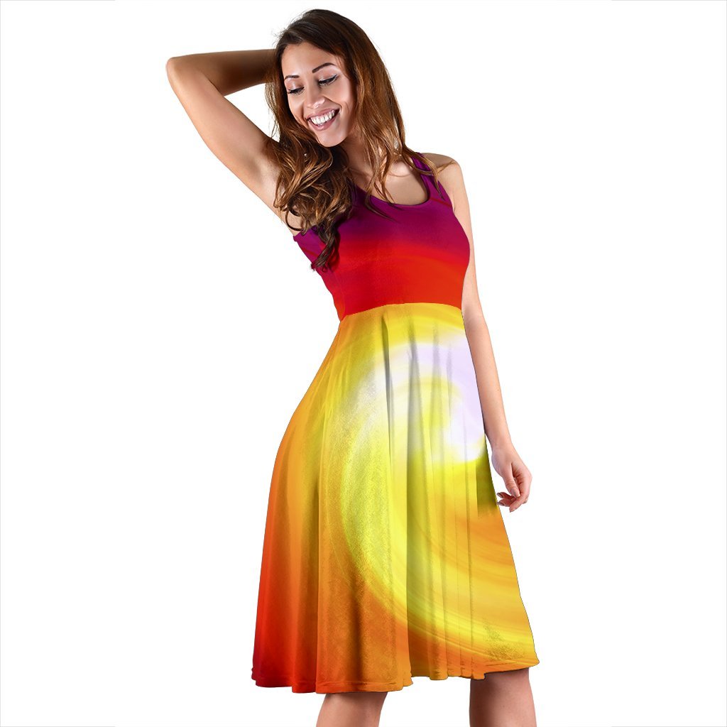 Vortex Twist Swirl Flame Themed Sleeveless Dress