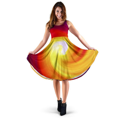 Vortex Twist Swirl Flame Themed Sleeveless Dress