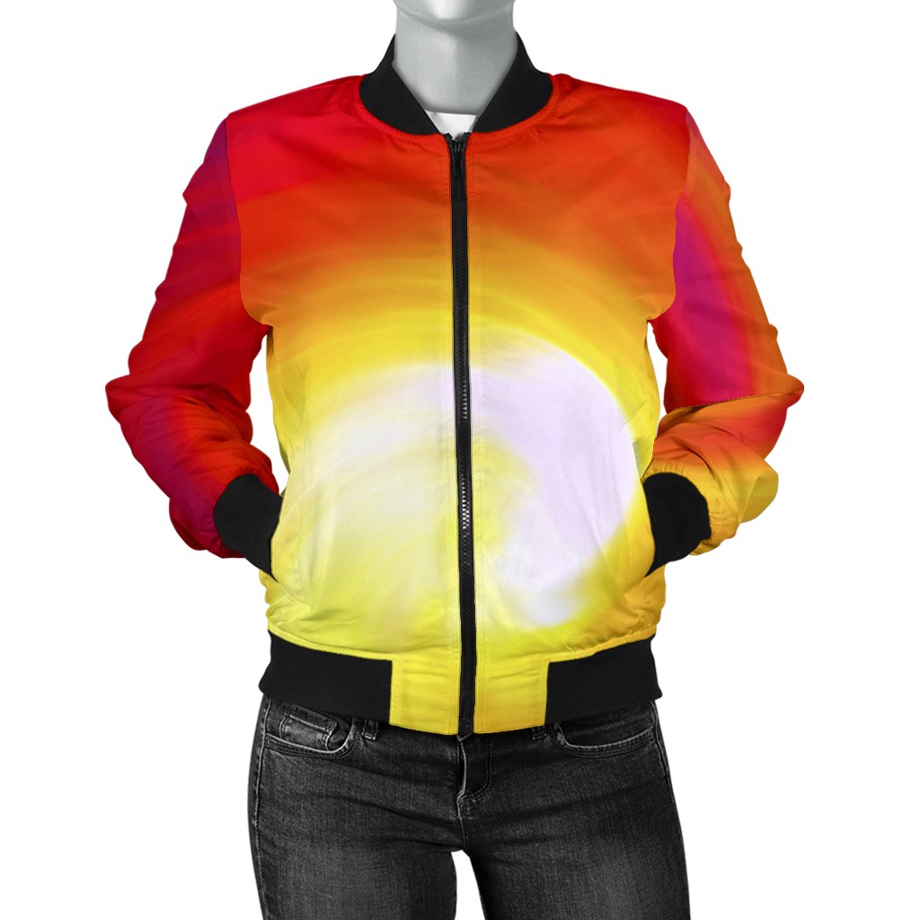 Vortex Twist Swirl Flame Themed Women Casual Bomber Jacket