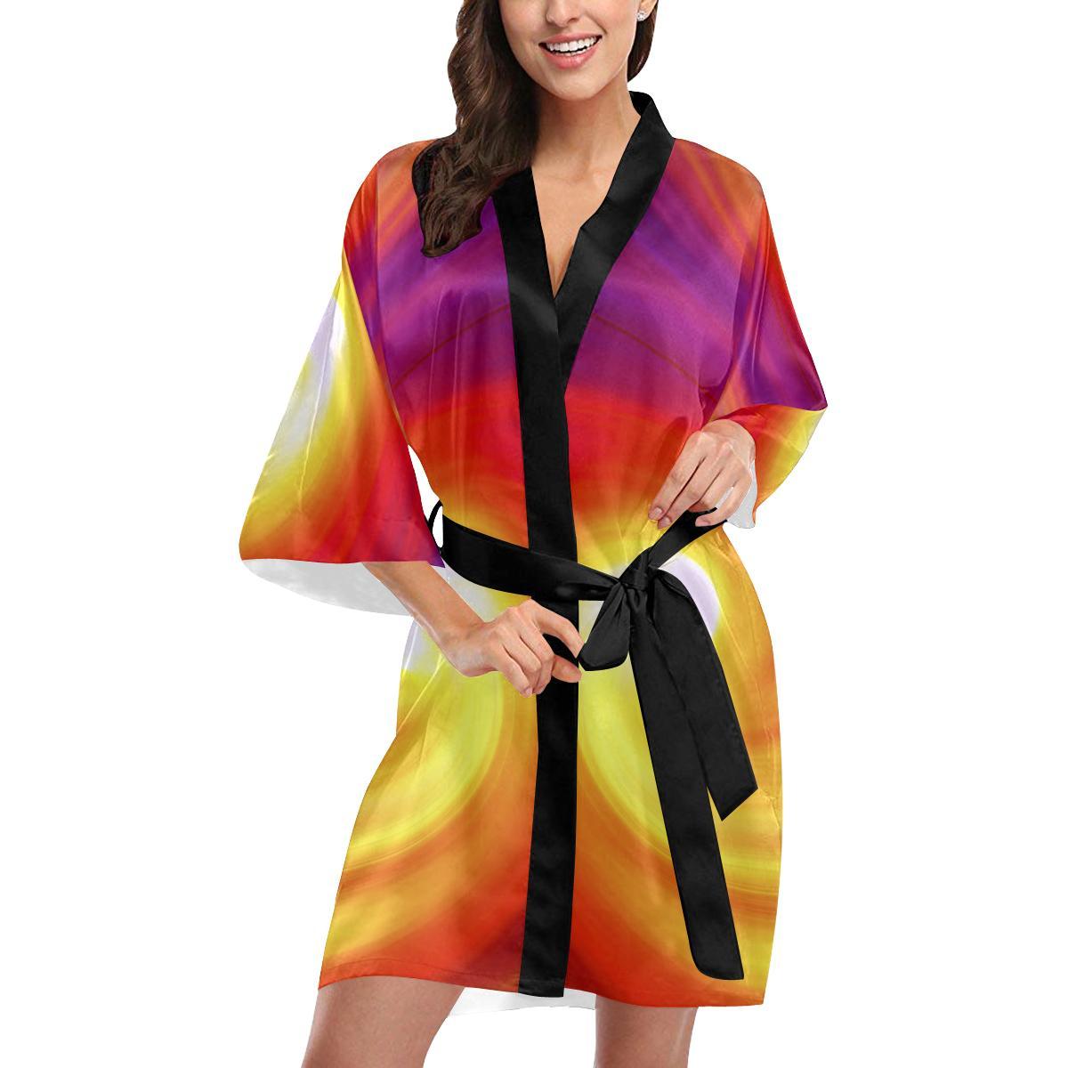 Vortex Twist Swirl Flame Themed Women Short Kimono Robe