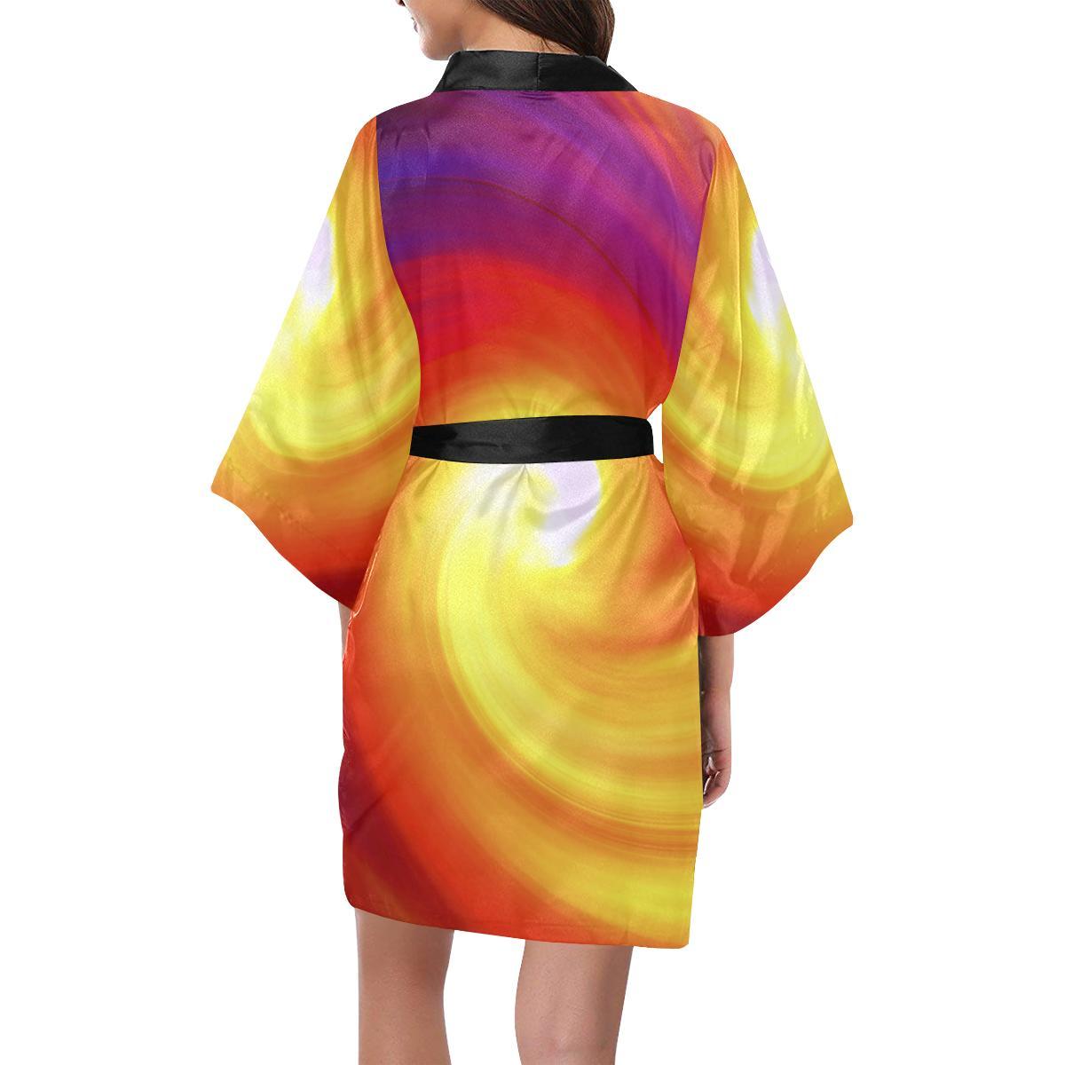 Vortex Twist Swirl Flame Themed Women Short Kimono Robe