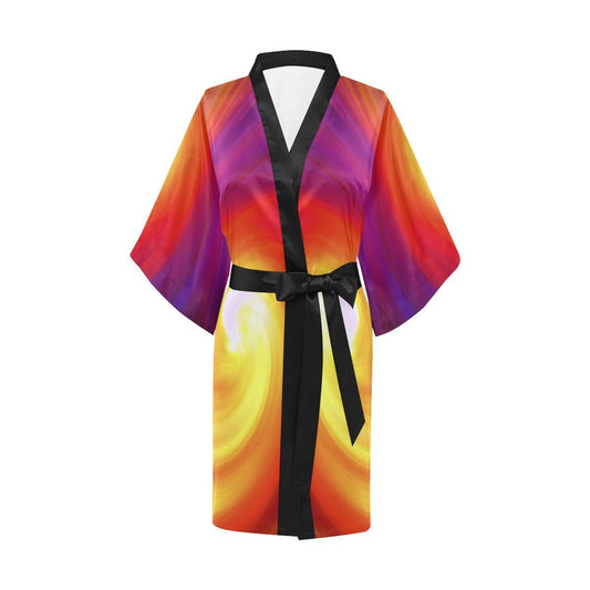 Vortex Twist Swirl Flame Themed Women Short Kimono Robe