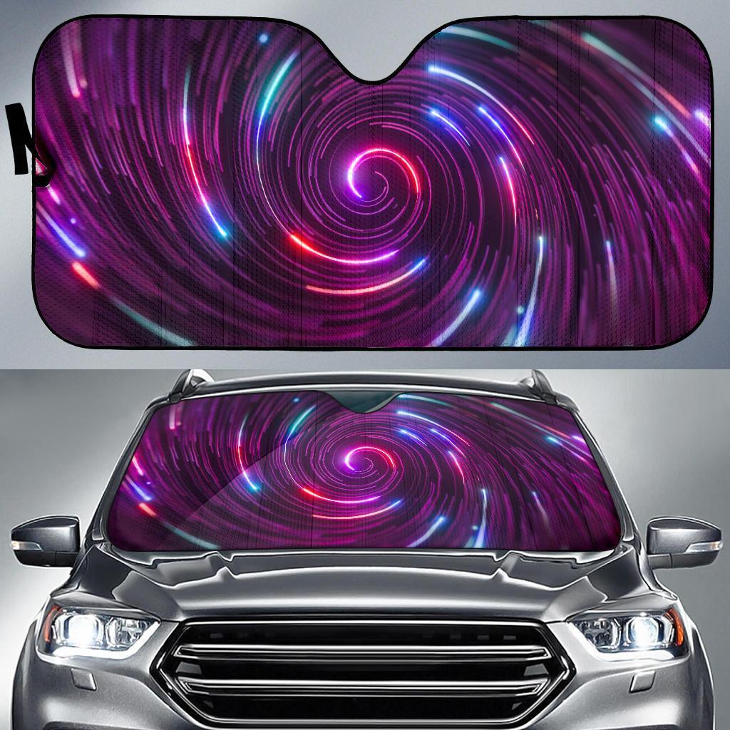 Vortex Twist Swirl Purple Neon Print Car Sun Shade For Windshield