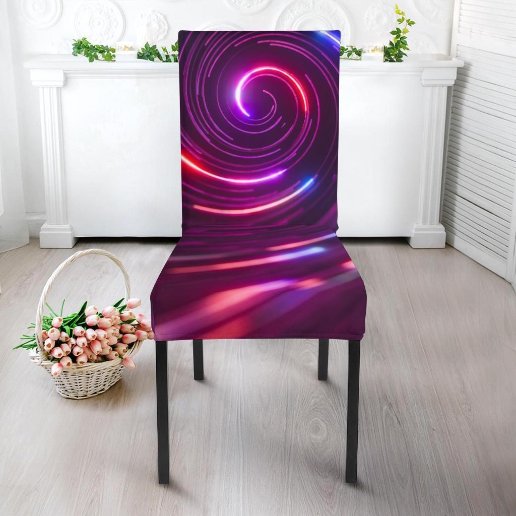 Vortex Twist Swirl Purple Neon Print Dining Chair Slipcover-JTAMIGO.COM
