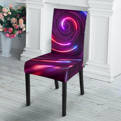 Vortex Twist Swirl Purple Neon Print Dining Chair Slipcover-JTAMIGO.COM