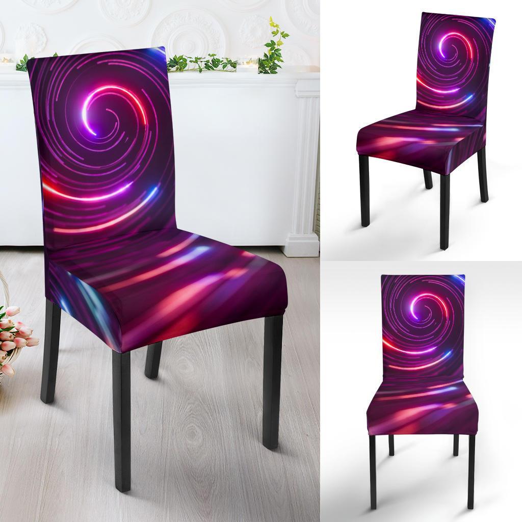 Vortex Twist Swirl Purple Neon Print Dining Chair Slipcover-JTAMIGO.COM