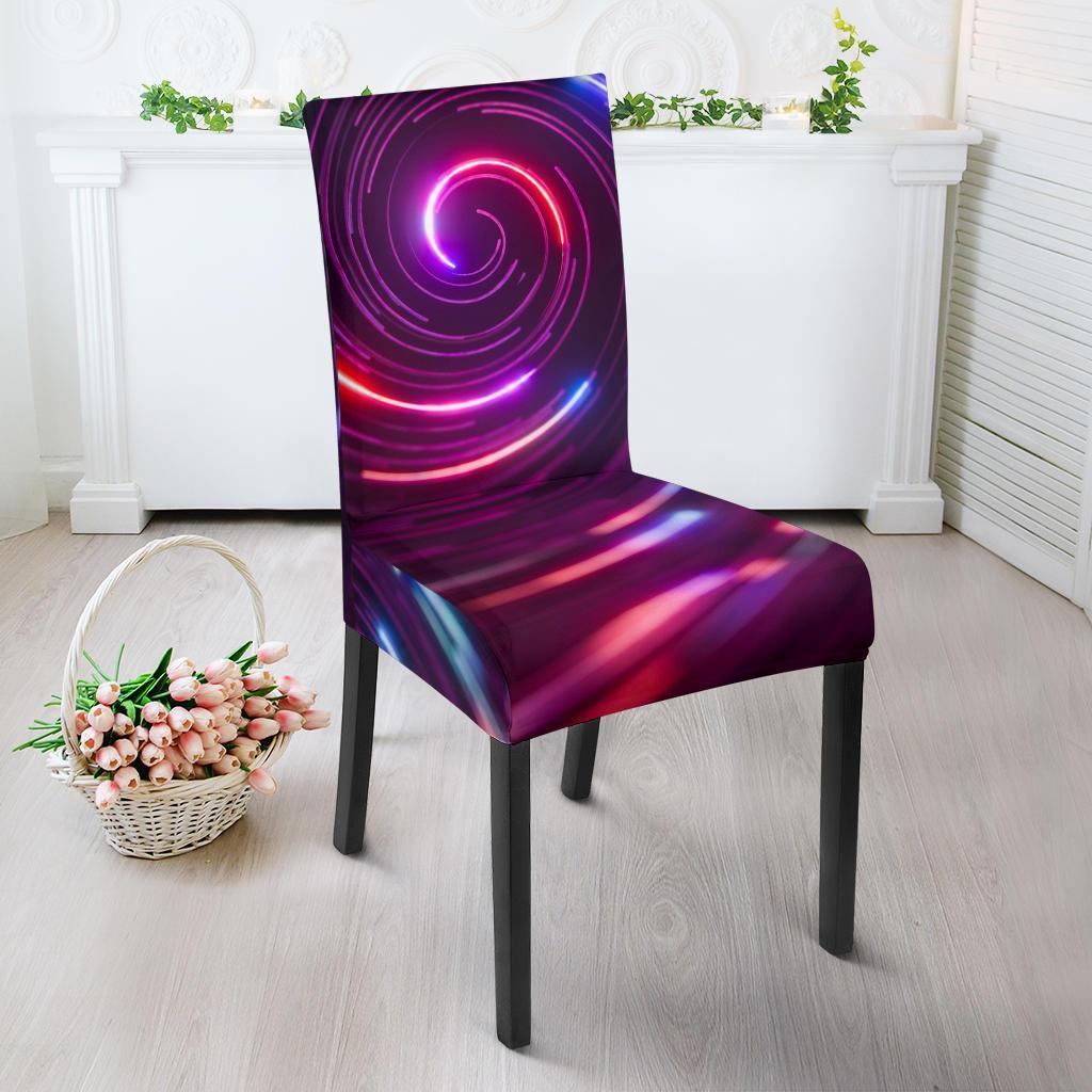 Vortex Twist Swirl Purple Neon Print Dining Chair Slipcover-JTAMIGO.COM
