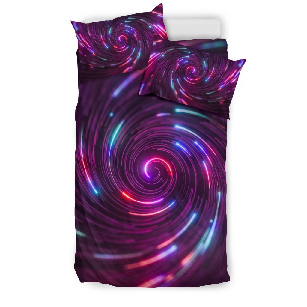 Vortex Twist Swirl Purple Neon Print Duvet Cover Bedding Set