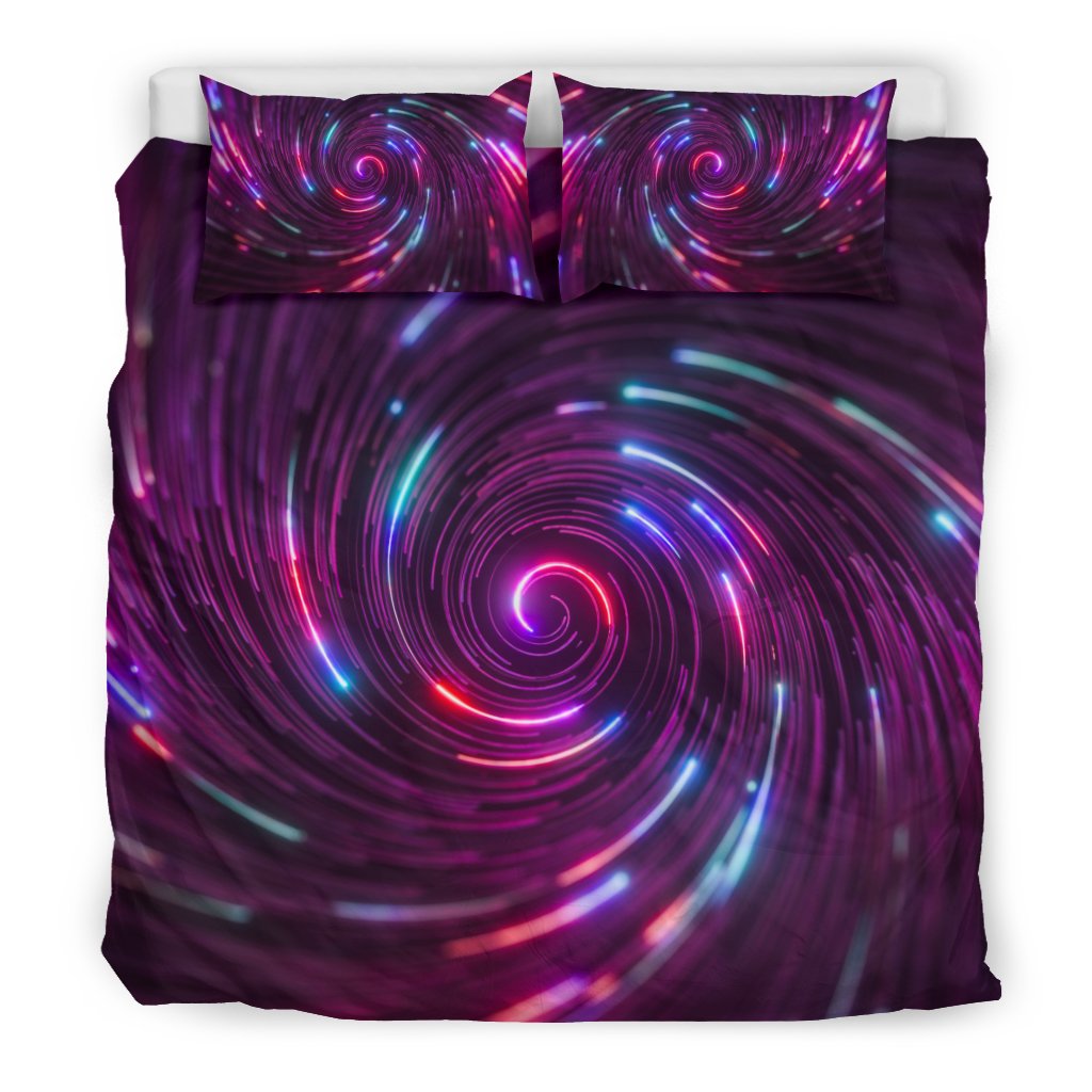Vortex Twist Swirl Purple Neon Print Duvet Cover Bedding Set