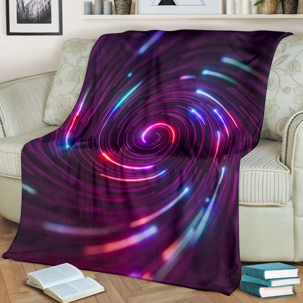 Vortex Twist Swirl Purple Neon Print Fleece Blanket