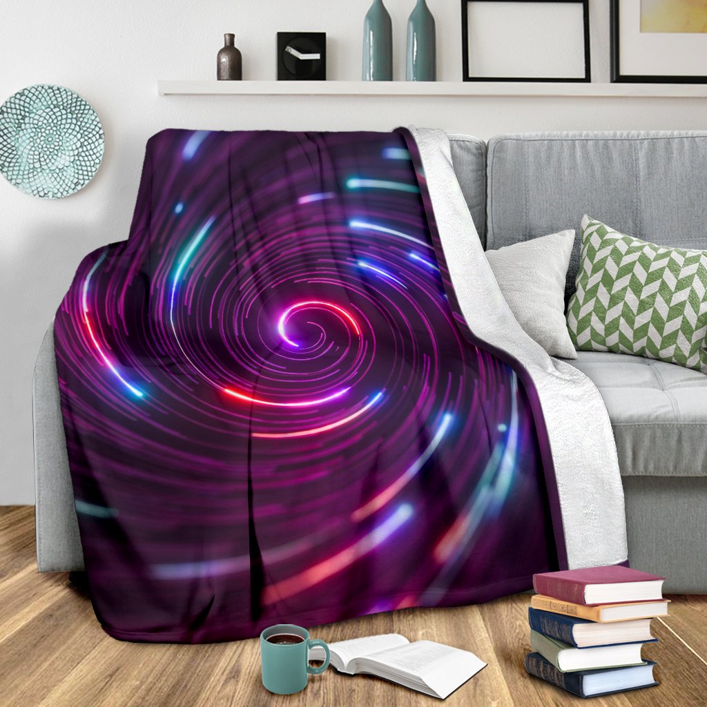 Vortex Twist Swirl Purple Neon Print Fleece Blanket