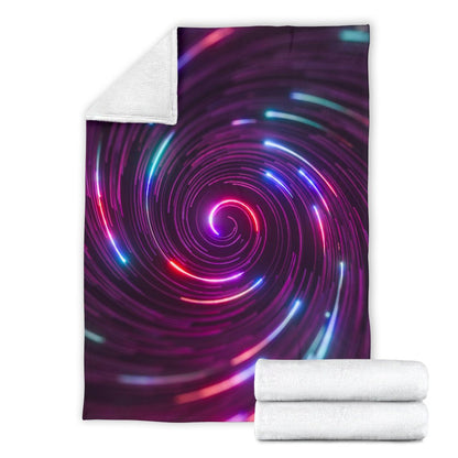 Vortex Twist Swirl Purple Neon Print Fleece Blanket