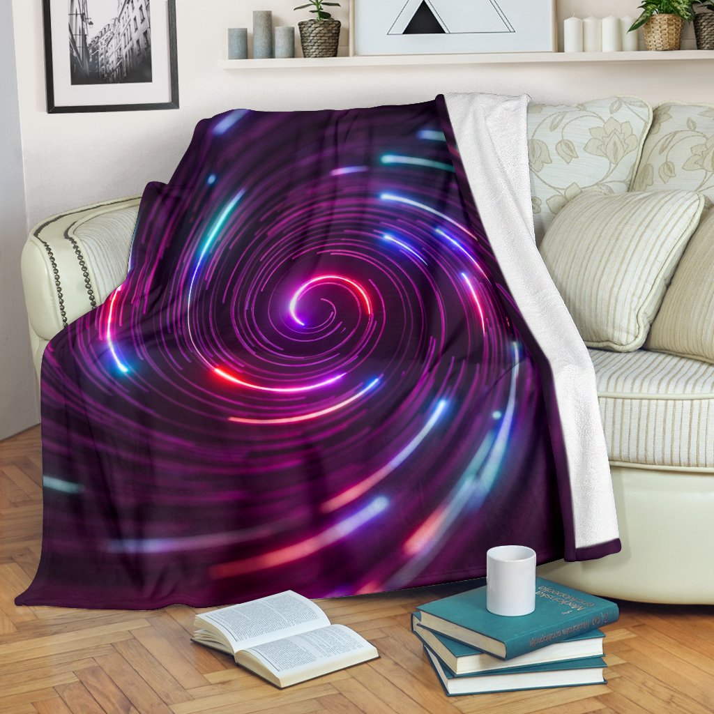 Vortex Twist Swirl Purple Neon Print Fleece Blanket