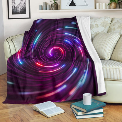 Vortex Twist Swirl Purple Neon Print Fleece Blanket