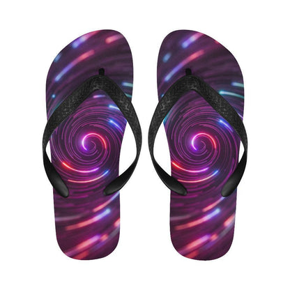 Vortex Twist Swirl Purple Neon Print Flip Flops-JTAMIGO.COM