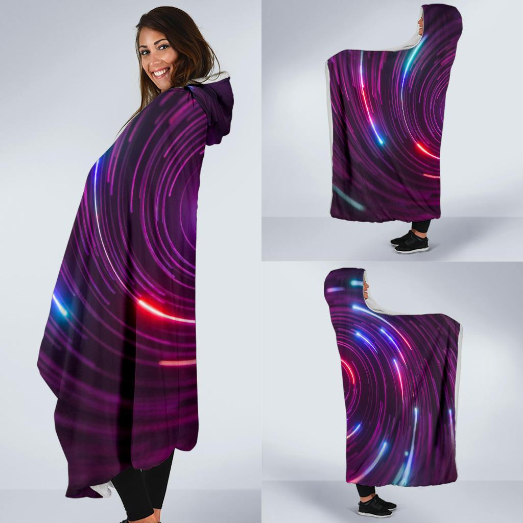 Vortex Twist Swirl Purple Neon Print Hooded Blanket-JTAMIGO.COM