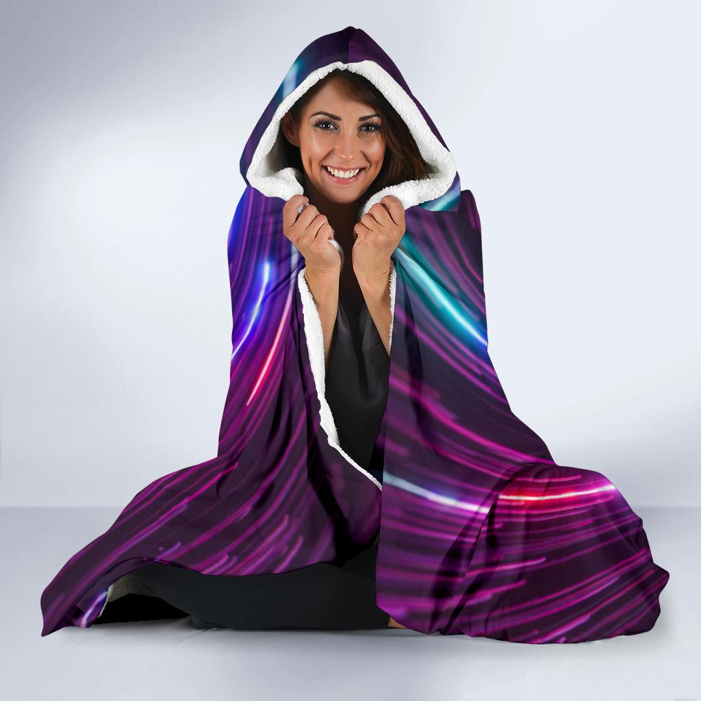 Vortex Twist Swirl Purple Neon Print Hooded Blanket-JTAMIGO.COM