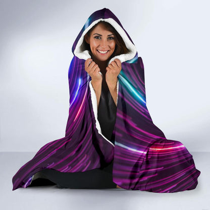 Vortex Twist Swirl Purple Neon Print Hooded Blanket-JTAMIGO.COM