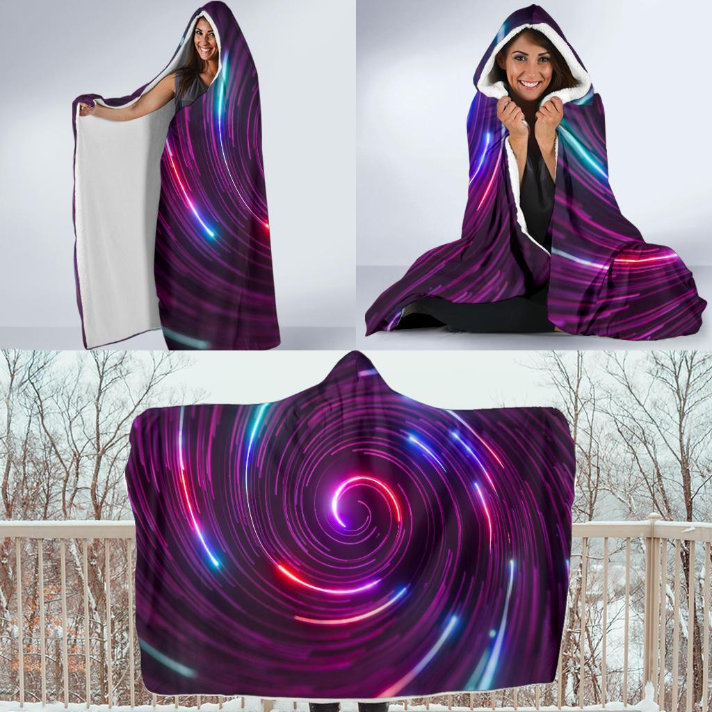 Vortex Twist Swirl Purple Neon Print Hooded Blanket-JTAMIGO.COM