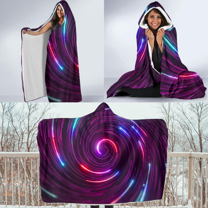 Vortex Twist Swirl Purple Neon Print Hooded Blanket-JTAMIGO.COM