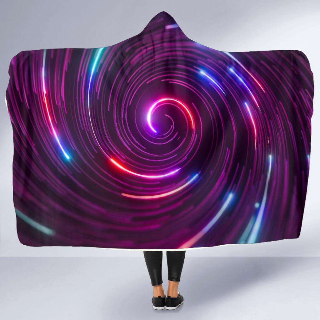 Vortex Twist Swirl Purple Neon Print Hooded Blanket-JTAMIGO.COM