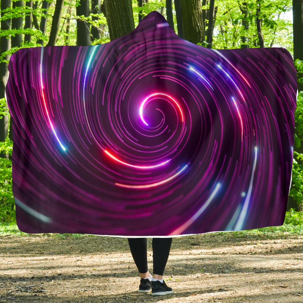 Vortex Twist Swirl Purple Neon Print Hooded Blanket-JTAMIGO.COM