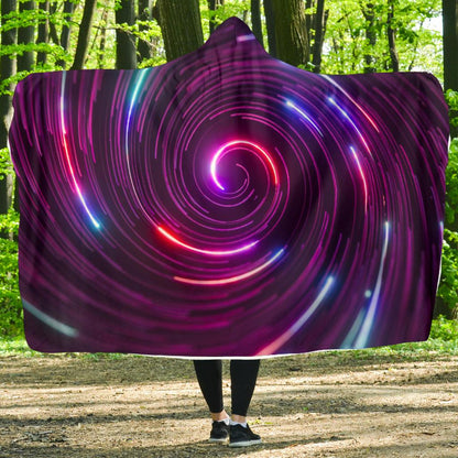 Vortex Twist Swirl Purple Neon Print Hooded Blanket-JTAMIGO.COM