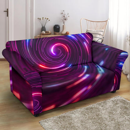 Vortex Twist Swirl Purple Neon Print Loveseat Slipcover-JTAMIGO.COM