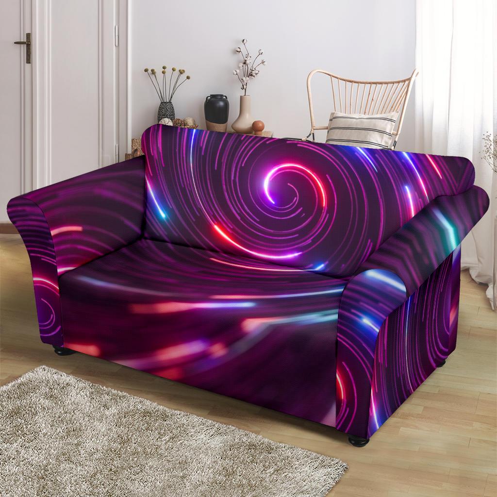 Vortex Twist Swirl Purple Neon Print Loveseat Slipcover-JTAMIGO.COM