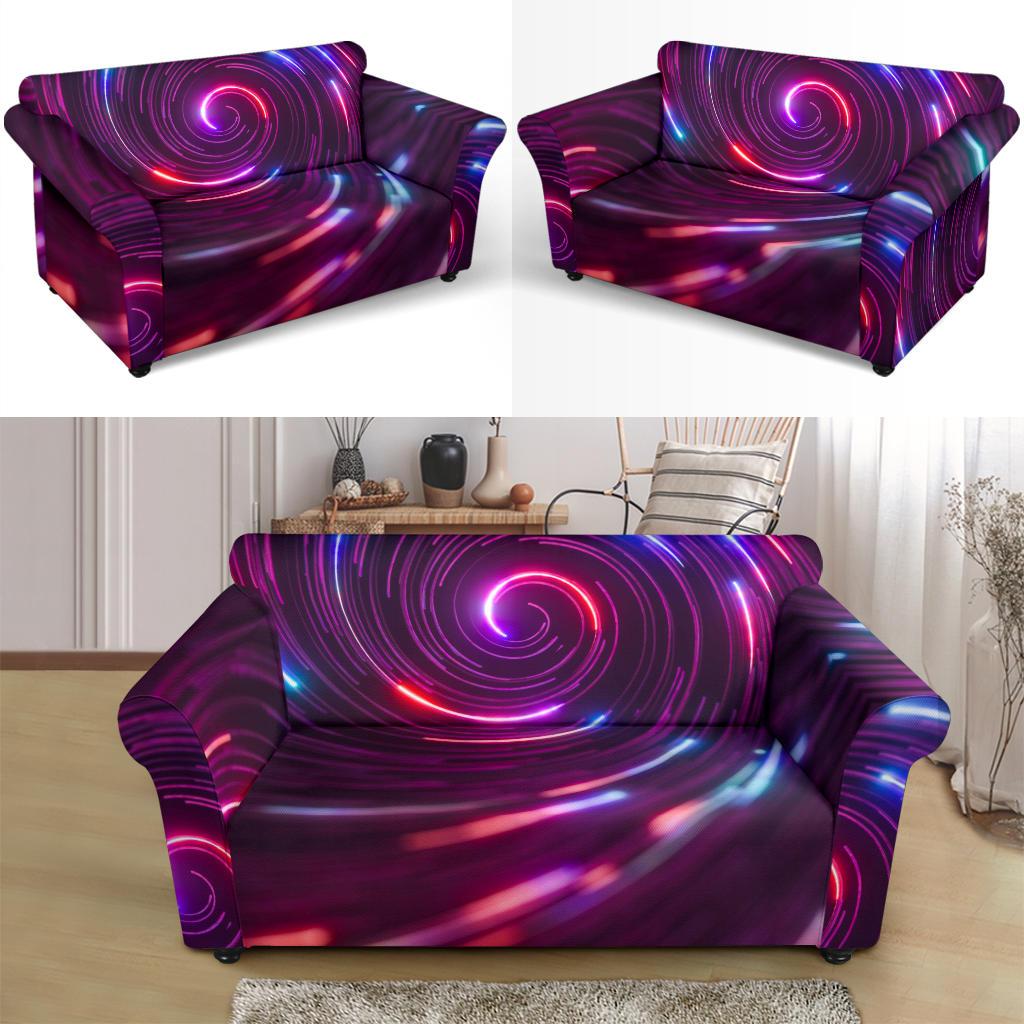 Vortex Twist Swirl Purple Neon Print Loveseat Slipcover-JTAMIGO.COM