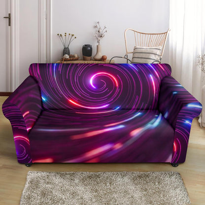 Vortex Twist Swirl Purple Neon Print Loveseat Slipcover-JTAMIGO.COM