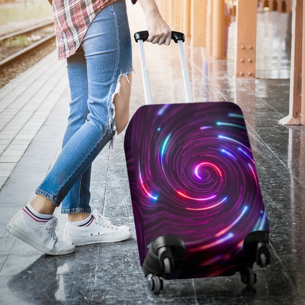 Vortex Twist Swirl Purple Neon Print Luggage Cover Protector