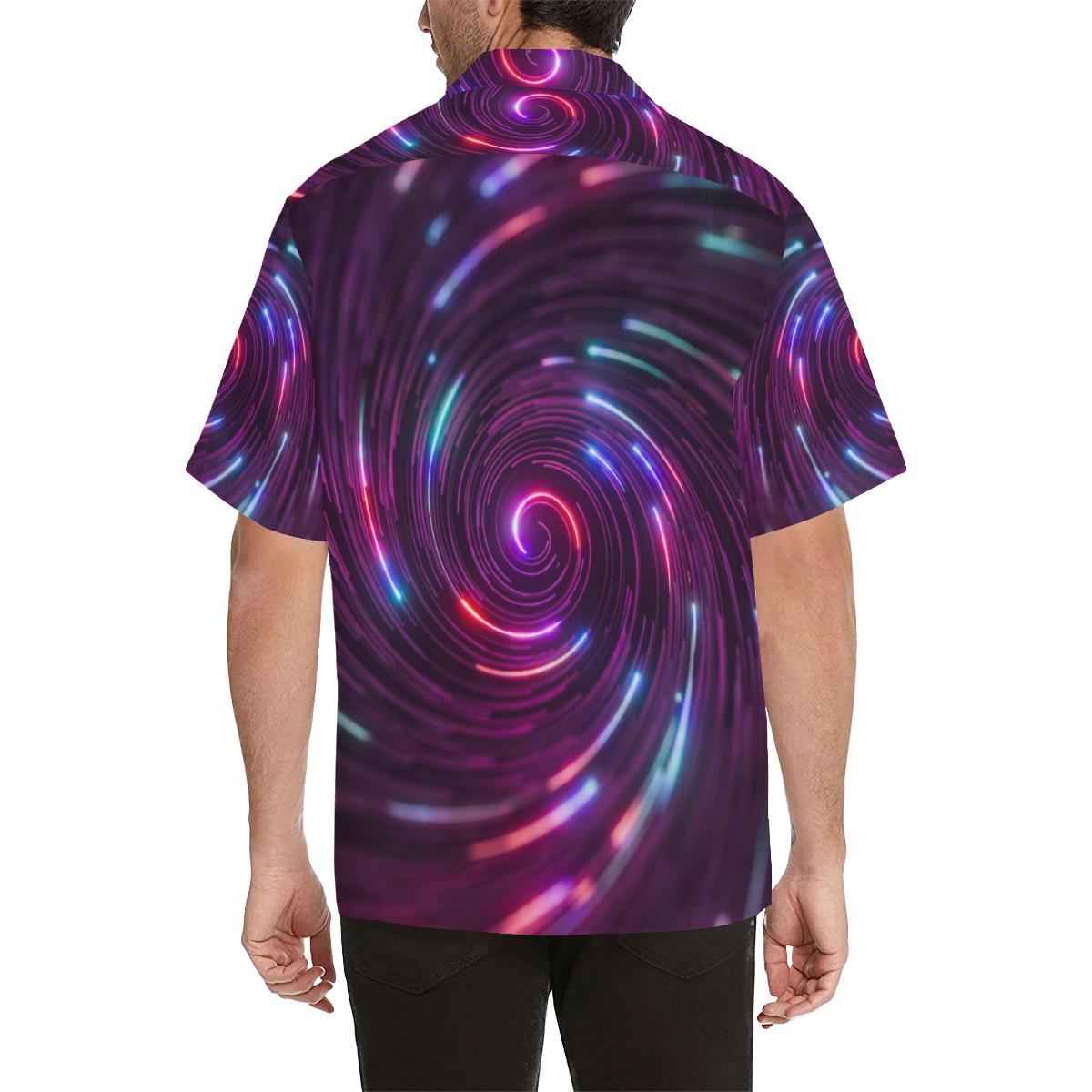Vortex Twist Swirl Purple Neon Print Men Aloha Hawaiian Shirt