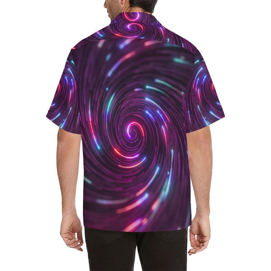 Vortex Twist Swirl Purple Neon Print Men Aloha Hawaiian Shirt