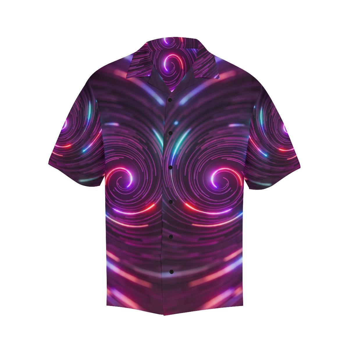 Vortex Twist Swirl Purple Neon Print Men Aloha Hawaiian Shirt