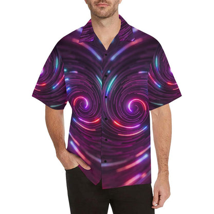 Vortex Twist Swirl Purple Neon Print Men Aloha Hawaiian Shirt