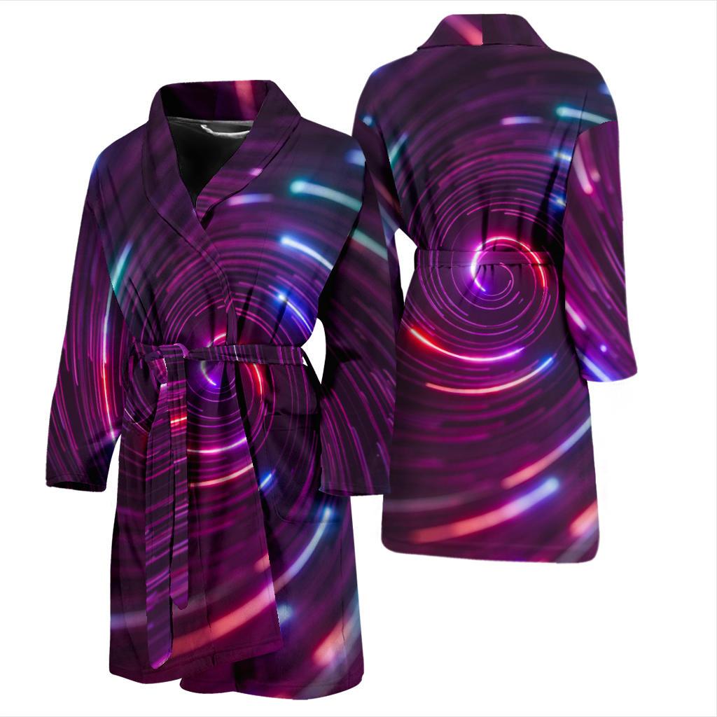 Vortex Twist Swirl Purple Neon Print Men Bath Robe-JTAMIGO.COM