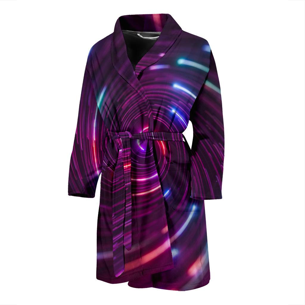 Vortex Twist Swirl Purple Neon Print Men Bath Robe-JTAMIGO.COM